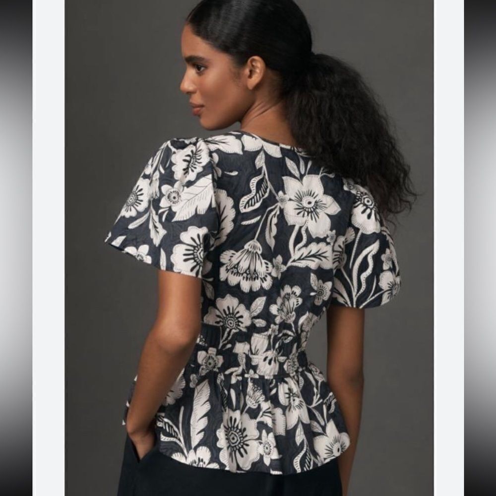 Anthropologie NWOT Somerset Blouse tropical black white floral top - XS